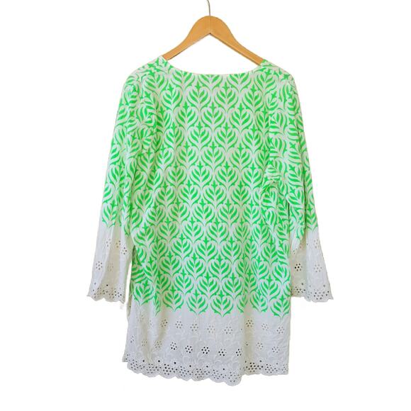 Roberta Roller Rabbit Green Ivory Eyelet Tunic Size XL Boho Beach Coverup - Picture 5 of 8